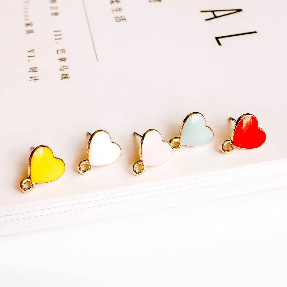 ZEROUP Multicolor Stud Earrings Heart Eardrop Accessories Jewelry Component Diy Material Handmade 6pcs