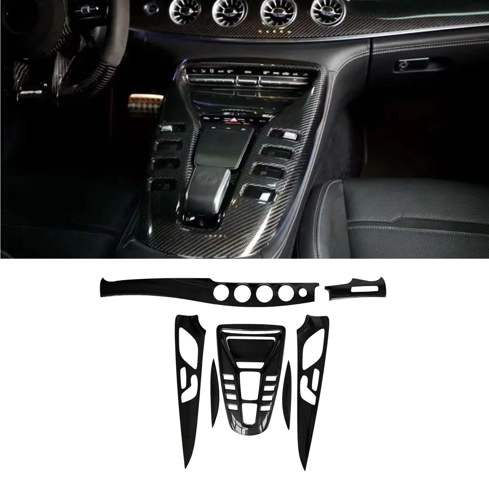 9pcs Real Dry Carbon Console Interior Accessories Dash Cover Center Console CoverPanels For Mercedes AMG GT 2 Door 2020-2023