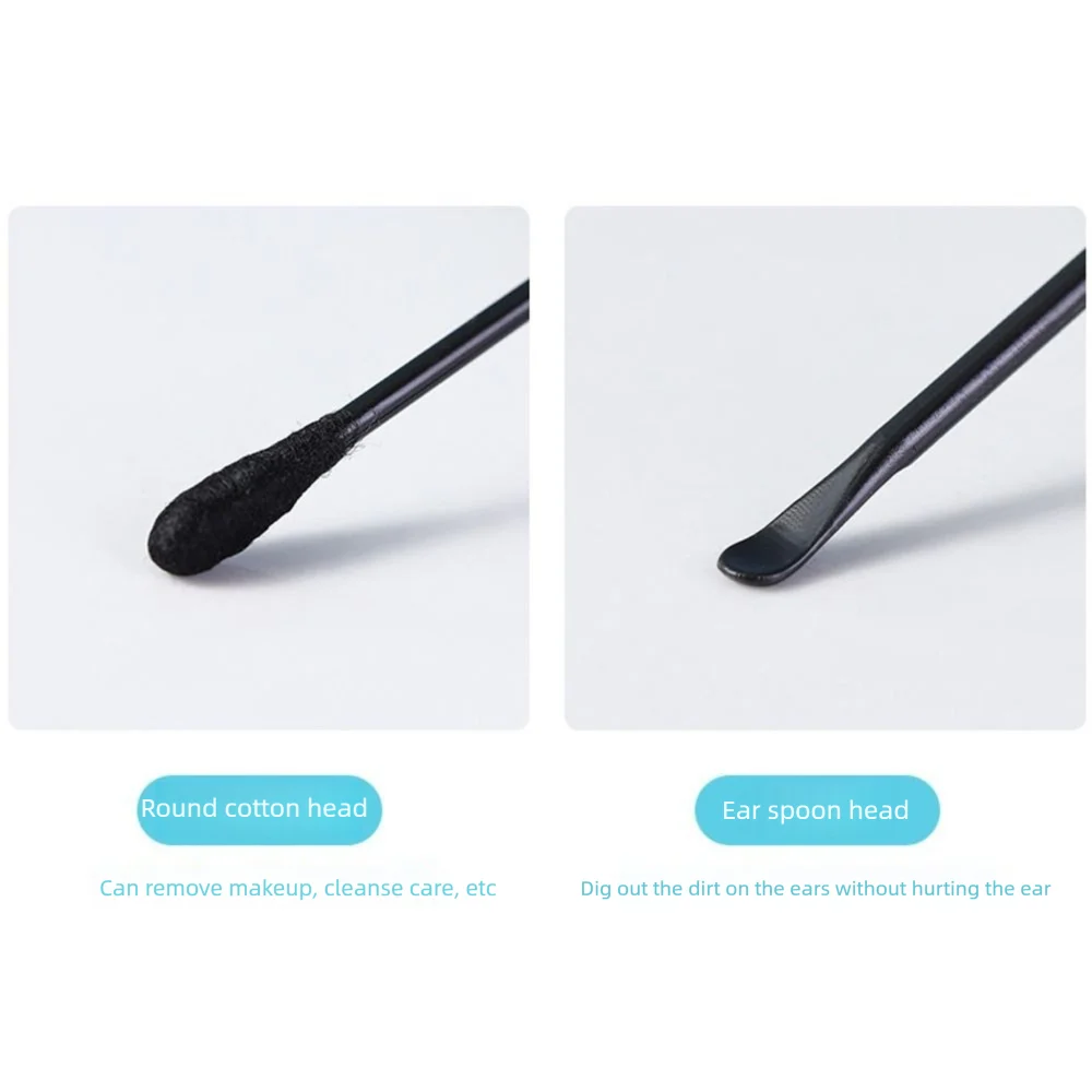 100 szt. Wygodnych, dwustronnych patyczków do uszu z jednorazowego plastiku z miękkimi końcówkami i łyżeczką do czyszczenia uszu, do użytku domowego.