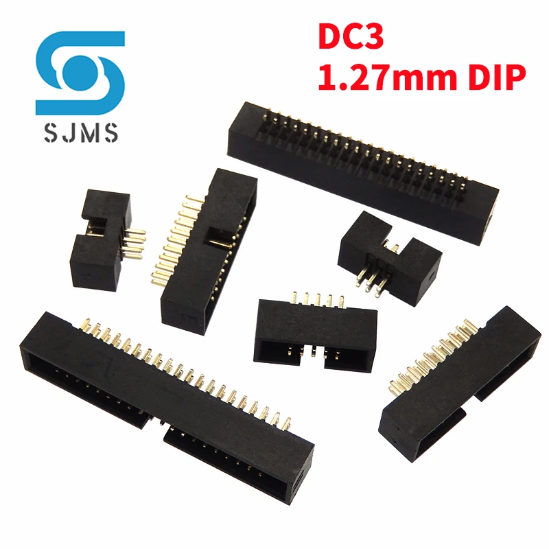 10Pcs DC3 Header 1.27mm Pitch IDC Box Pin Header Connector Straight Pin DC3 1.27 Double Row Male Socket HEADERS 6/10/20/26/40Pin