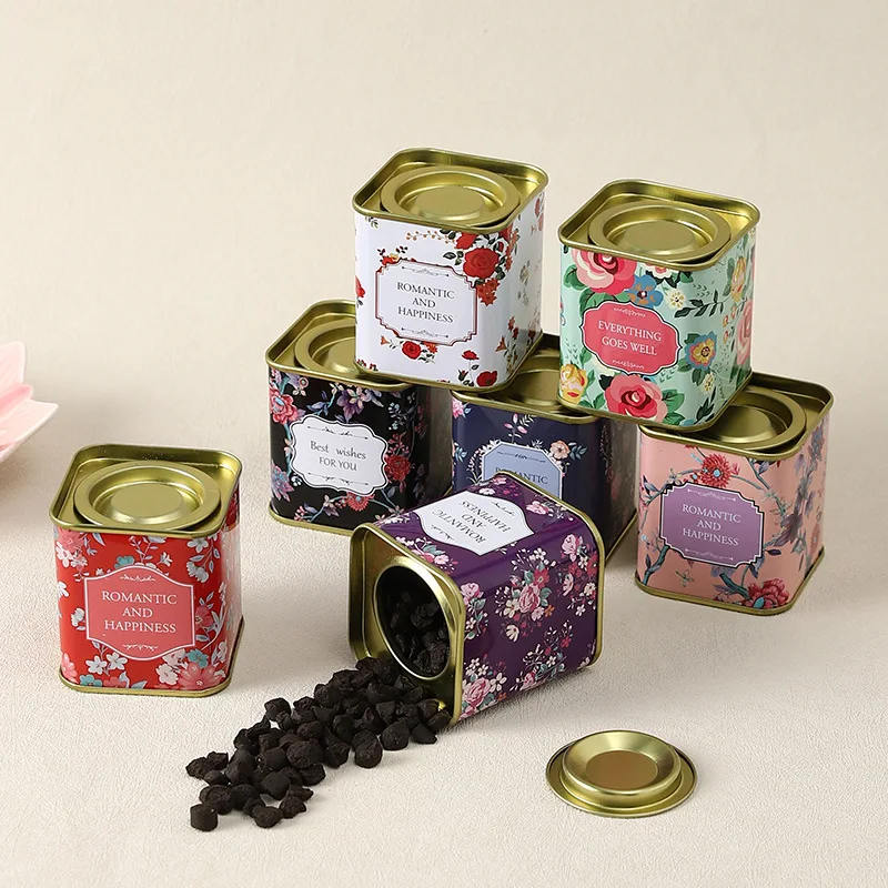 

Vintage Flower Sealed Collectables Tin Box Small Square Tea Can Jar Metal Candy Jewely Storage Box Home Coffee Sugar Container