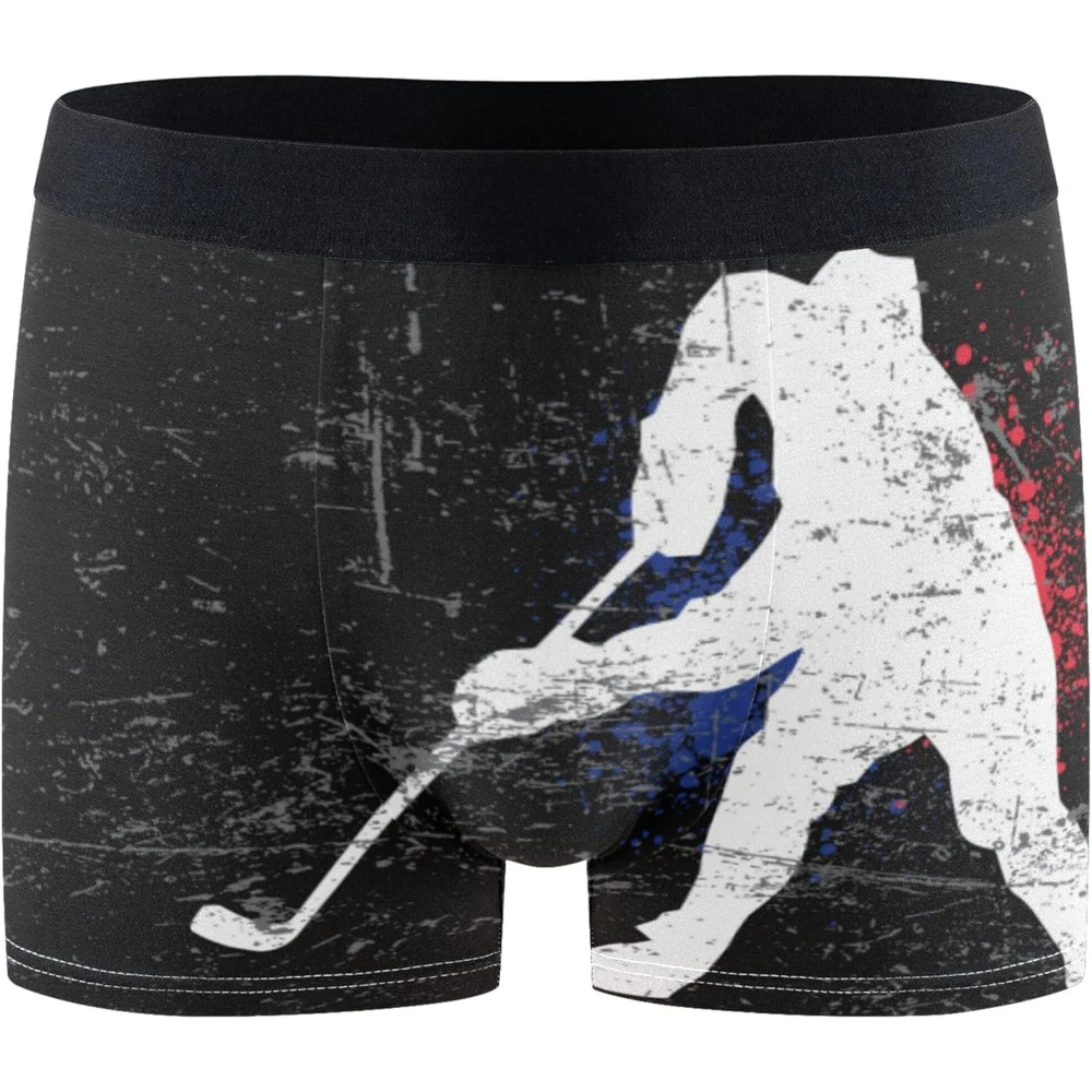 Hockey Sports Men's Super Soft Boxer Briefs Built in Pouch Support Stretch Sports Underwear for Mens Boys Trunks Novelty Gifts