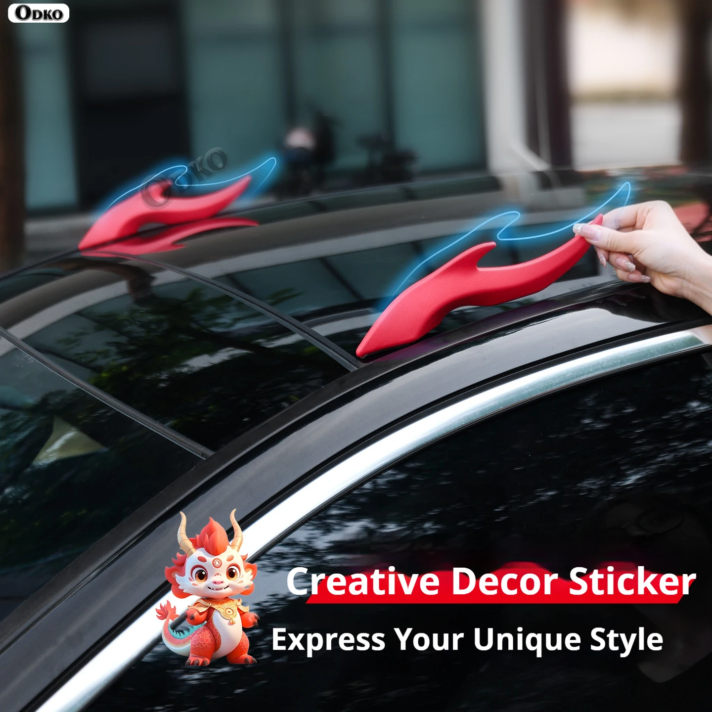 

Dragon Horn 3D Stereo Car Sticker Car Roof Decoration Dragon Horn Sticker for SUV Sedan Hatchback Car Roof Decoration Sticker