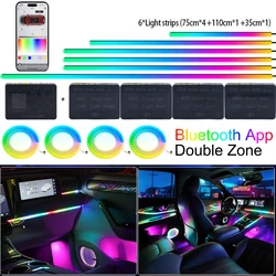 18/22 In 1 Dual Zone Symphony LED Car Ambient Light Rainbow Neon RGB Acrylic Strip Interior Decorations Streamer Atmosphere Lamp