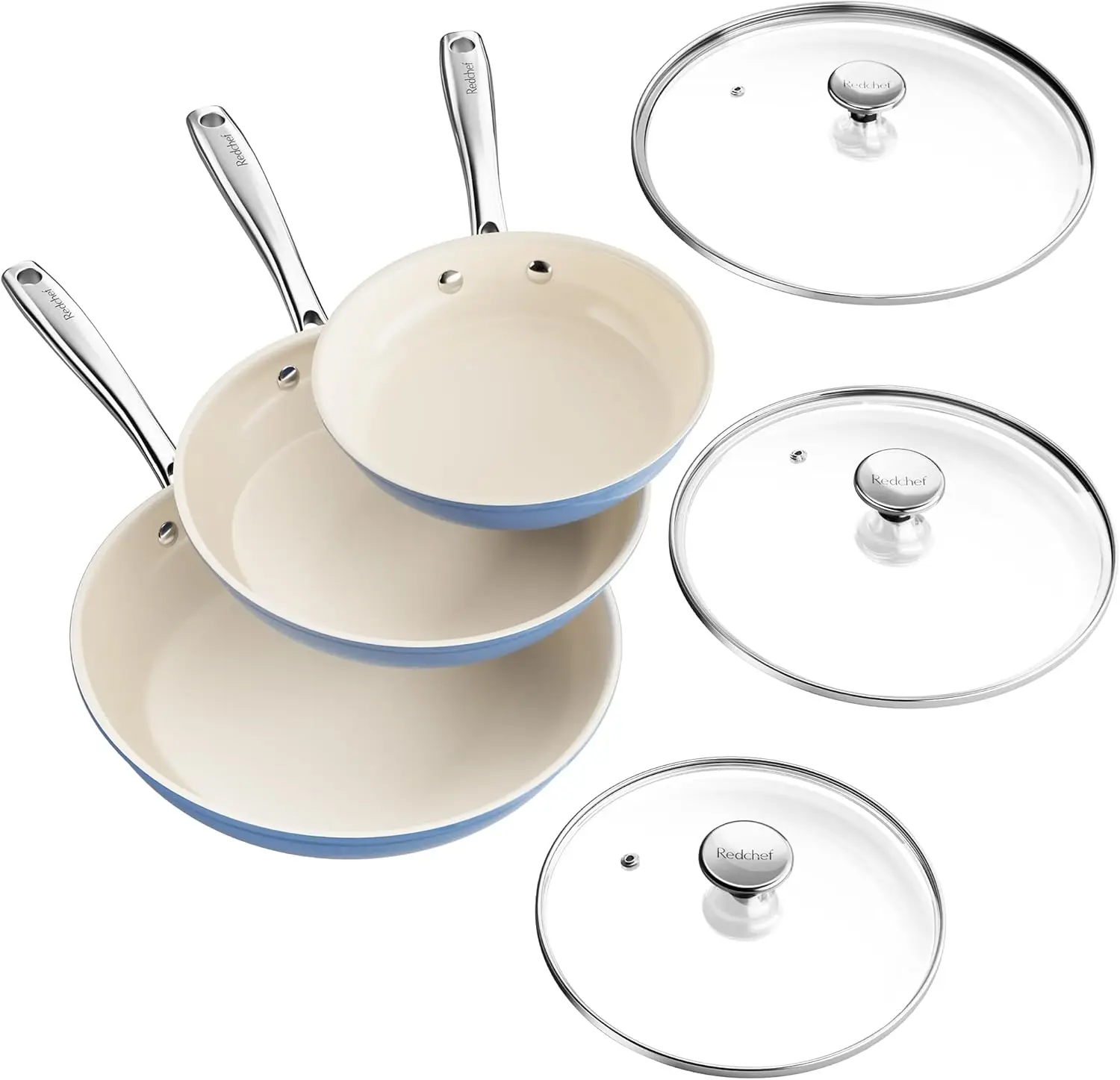 

Nonstick Cookware Sets, Ceramic Frying Pan Set with Tempered Glass Lids, Non Stick Cooking Set, Dishwasher & Oven Safe