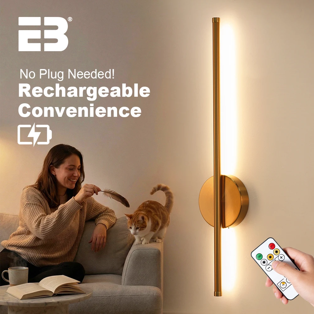 2 Packs Wall Light Sconces 60cm Battery Operated Gold Wireless Wall Lights Indoor LED Usb Rechargeable Interior Wall Sconce