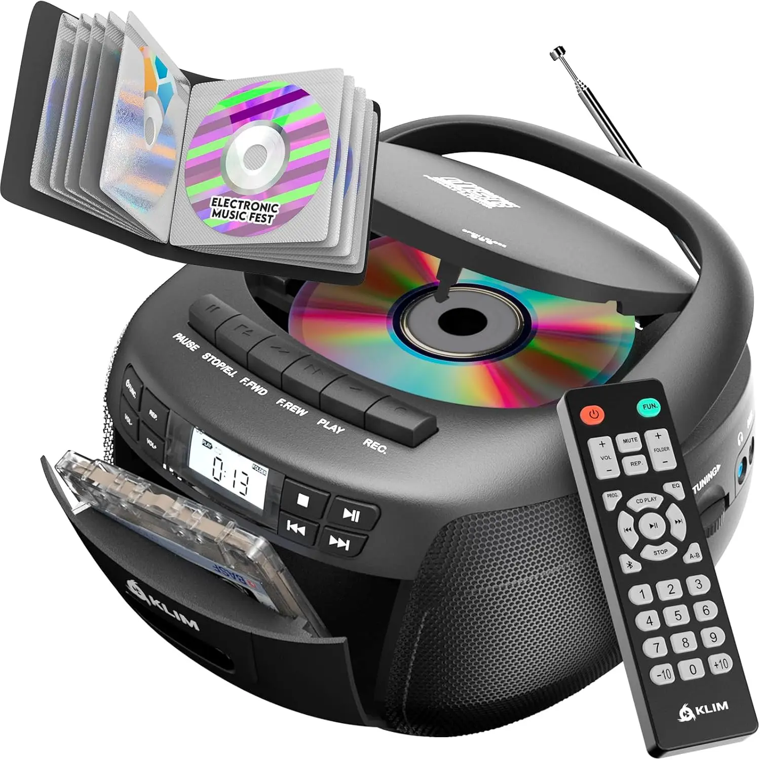

Портативный CD-плеер-кассетница с Bluetooth, AM/FM-радио, функцией записи и пультом дистанционного управления