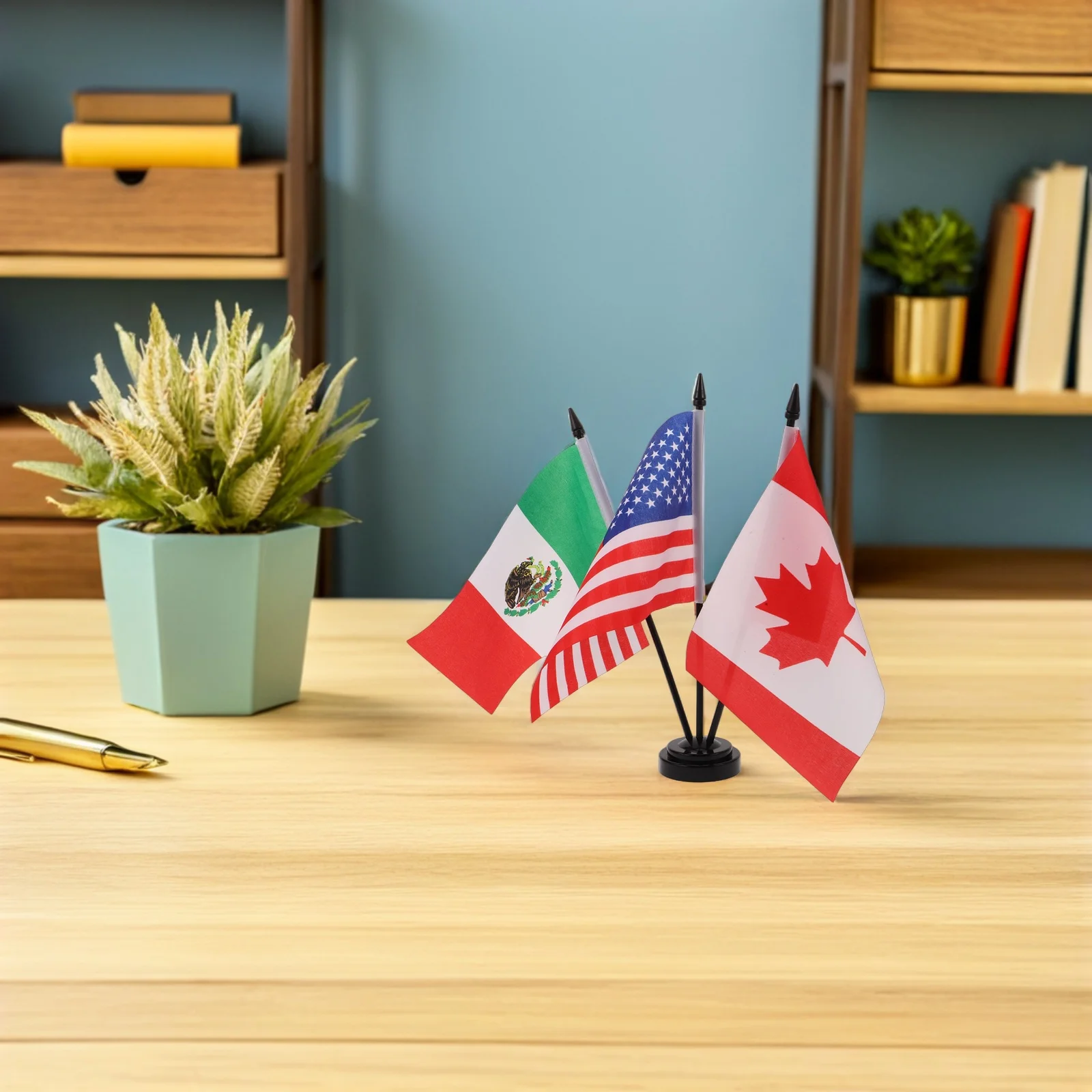مجموعتان من أعلام الطاولة المصغرة مجموعة الولايات المتحدة الأمريكية كندا المكسيك ديكور سطح المكتب لأحداث الاجتماعات المكتبية علم الطاولة الصغيرة باللون الأسود #5