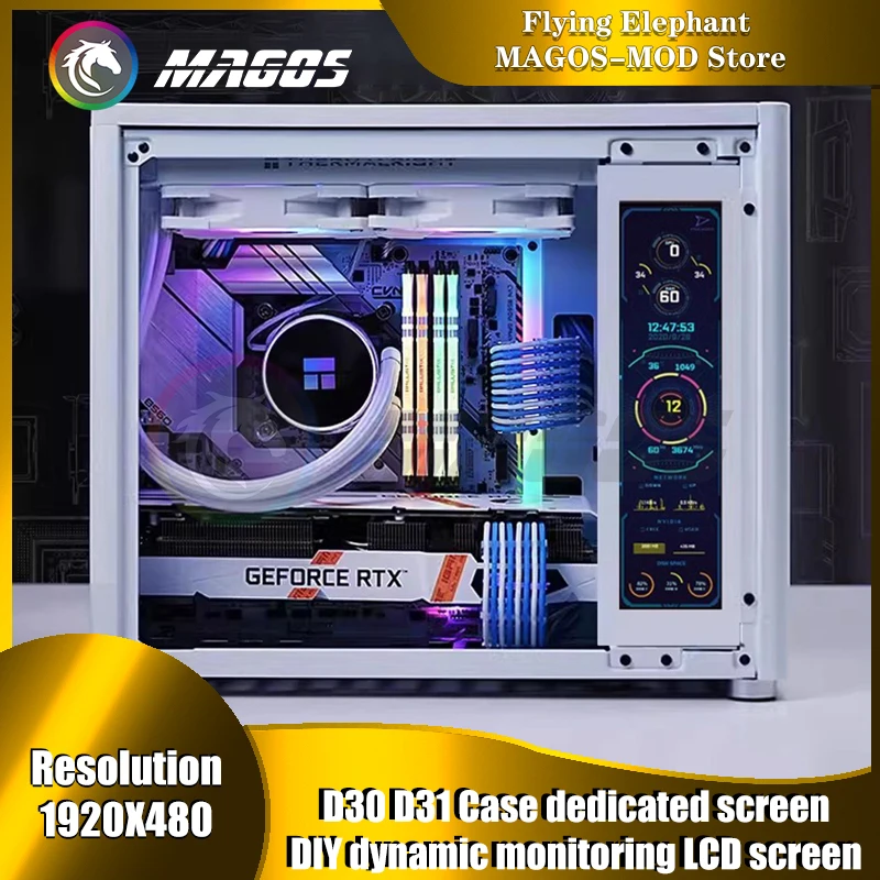 Dedicated IPS Monitoring Screen for Josbo D30 D31 Case, DIY Dynamic Monitor LCD Display, White 1920X480 Resolution