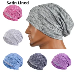 Satin Lined Beanies Hat For Women Men Soft Adjusted Bonnet Cap Unisex Silk Satin Night Sleeping Cap Fashion Skullies Baggy Hats