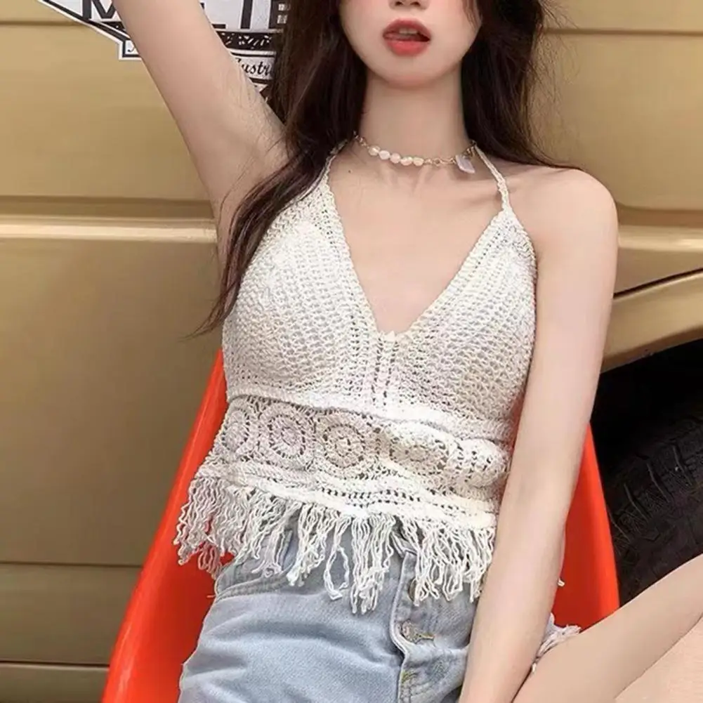 Summer Crop Top Knitted Spaghetti Straps Vest Dress-up Strapless Hollow Out Ladies Camisole Female Clothes Отрезать Пиджак