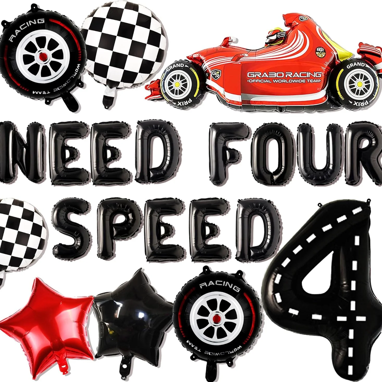 LaVenty Need Four Speed Birthday Decoration Need Four Speed Balloons Backdrop Racing Car 4th Birthday Decoration