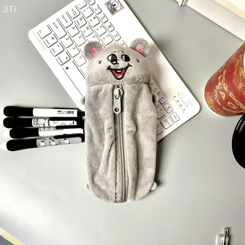 Cartoon Smiling Mouse Plush Pencil Case Cute Student Stationery Bag Large Capacity Storage Bag