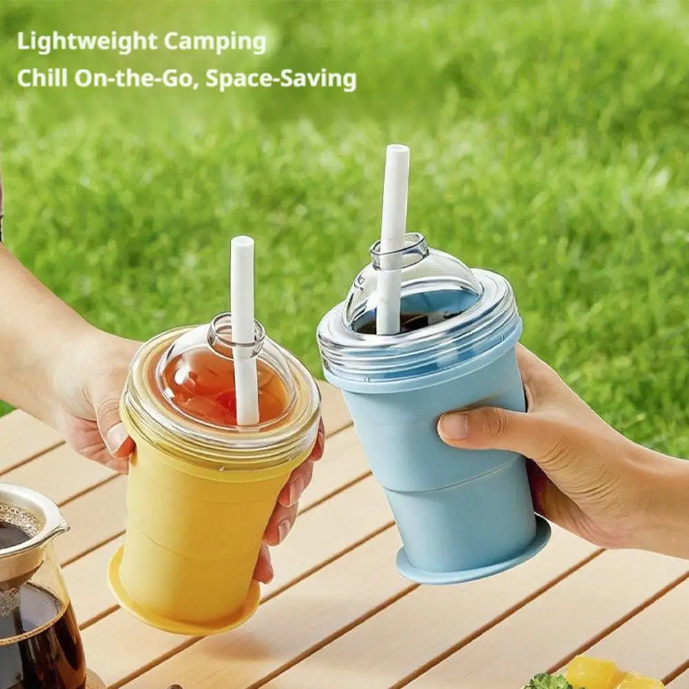 

2 In 1 Collapsible Silicone Ice Ball Maker Cup With Straw Lid,Reusable Foldable Portable Drinking Mug Easy Release Ice Mold