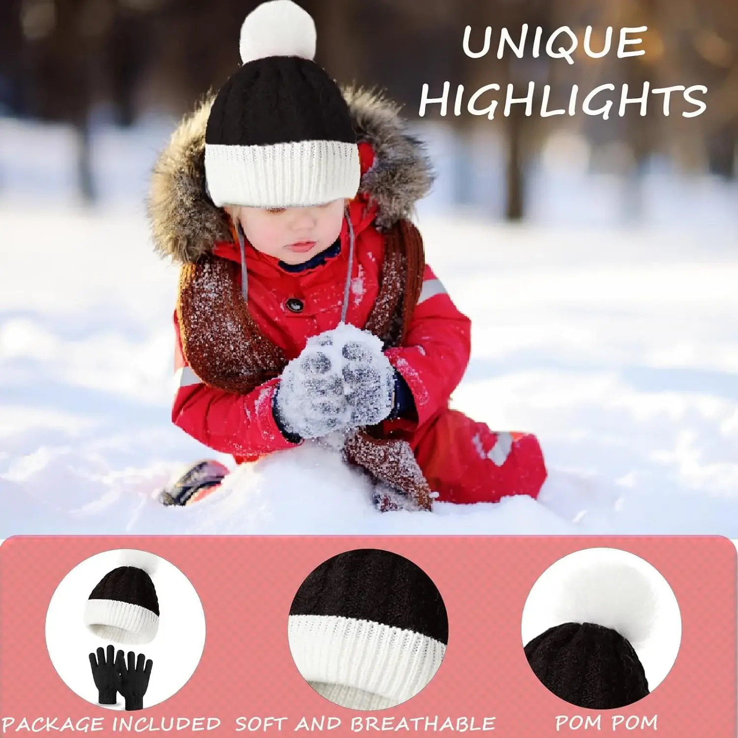 

Quality Trendy Youth Kids Children Winter Warm 2pcs Knitted Twill Beanie Two Tone Hat Full-Finger Blank Gloves Set Warm Mittens