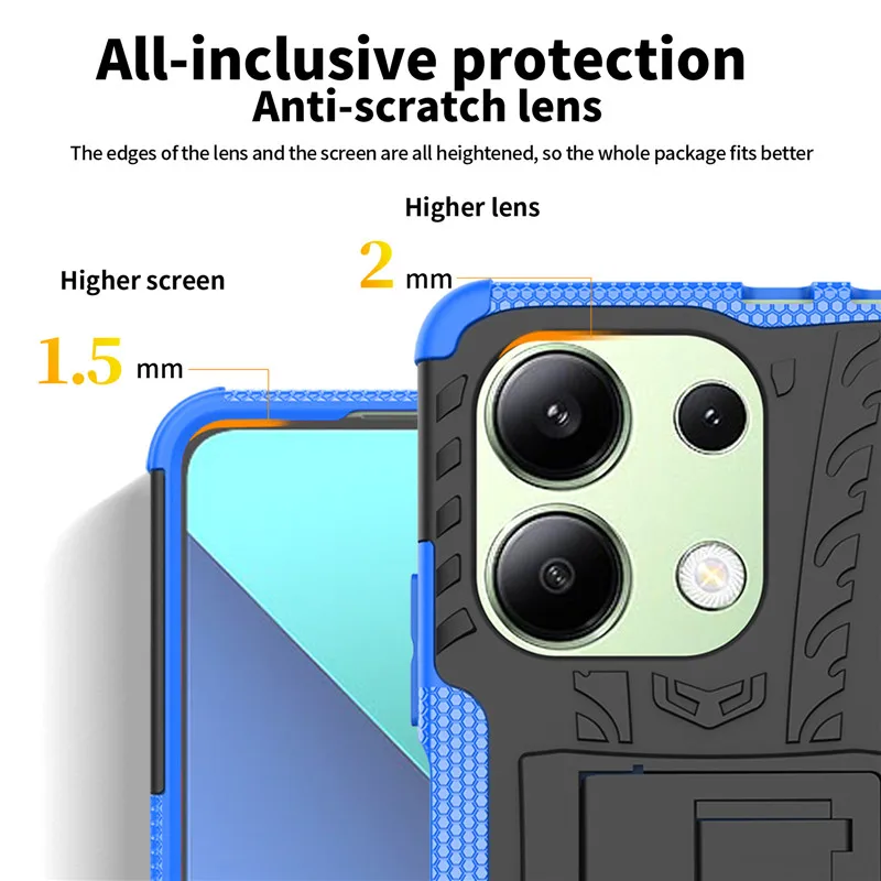 For Redmi Note 13 Case For Xiaomi Redmi Note 13 4G Cover 6.67 inch Texture Rubber Armor Holder Shockproof Protective Bumper