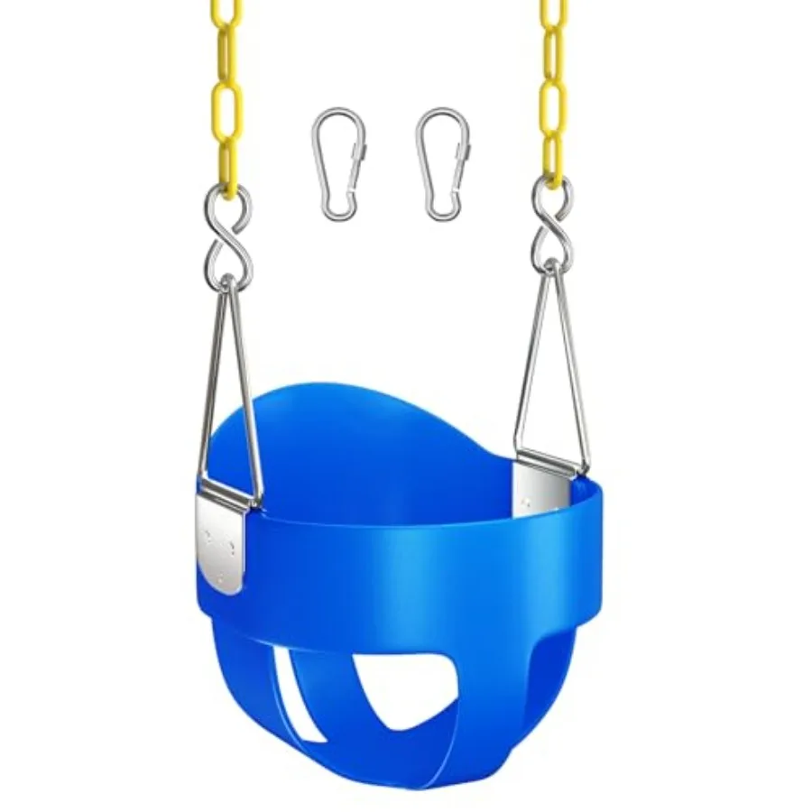 

Full Bucket Toddler Swing Seat with Yellow Swing Chains and Carabiners for Easy Install Blue