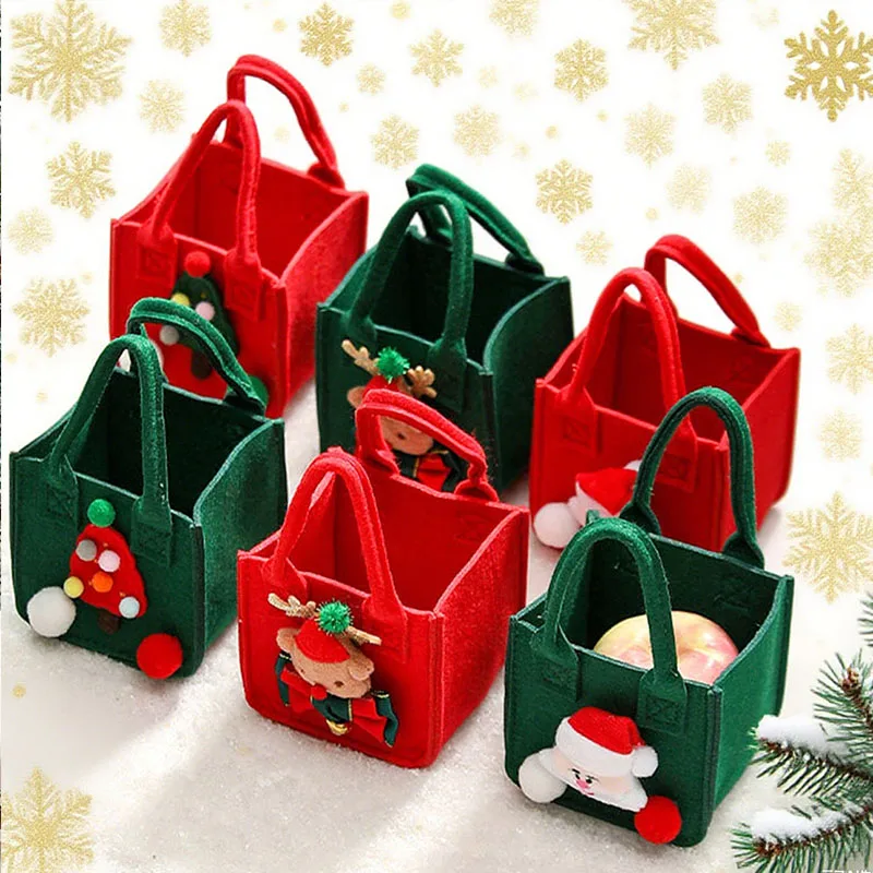 

Christmas New Year Gift Bags Small Handheld Pouches for Wedding Candy Fruits Party Favor Decoration Felt Storage Packaging