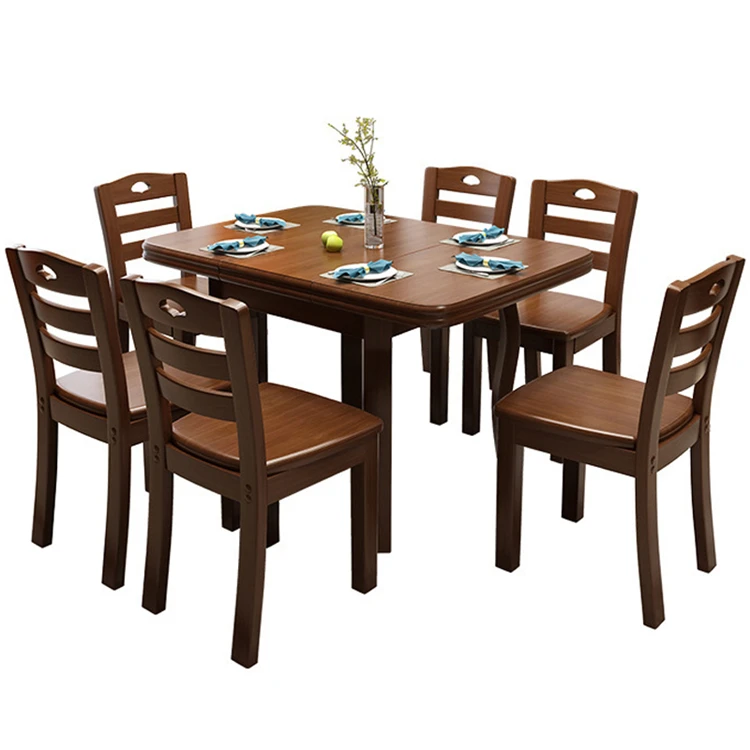 Direct sale Full solid wood nordic simple modern popular style folding Dining room set table set with 6 chairs for dining roo