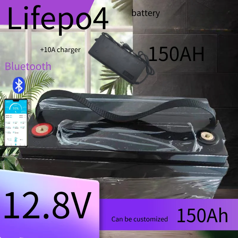 12V lithium battery bluetooth APP 4S 12.8V 150AH lifepo4 battery for Solar energy storage EV RV inverter +10A Charger