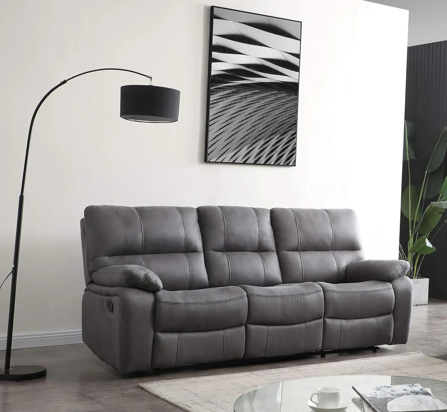 Microfiber Reclining Sofa Couch Set Living Room Set 8007 (Grey, Sofa), Customized