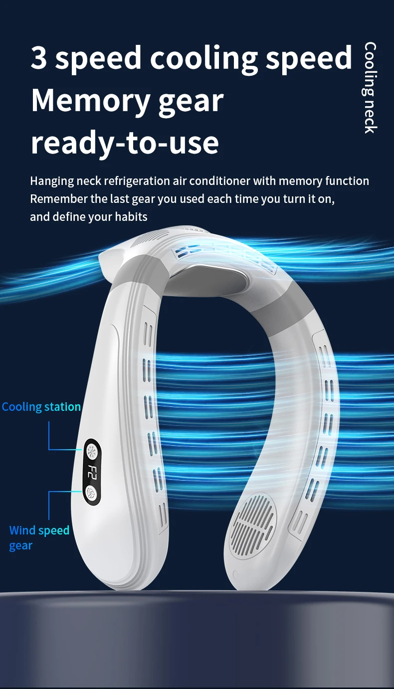 Neuer tragbarer Halsventilator, 5200 mAh, Halsklimaanlage, wiederaufladbarer Halbleiter-Lüfter, persönlicher Ventilator für den Außenbereich, tragbarer Kühler – Detail 11