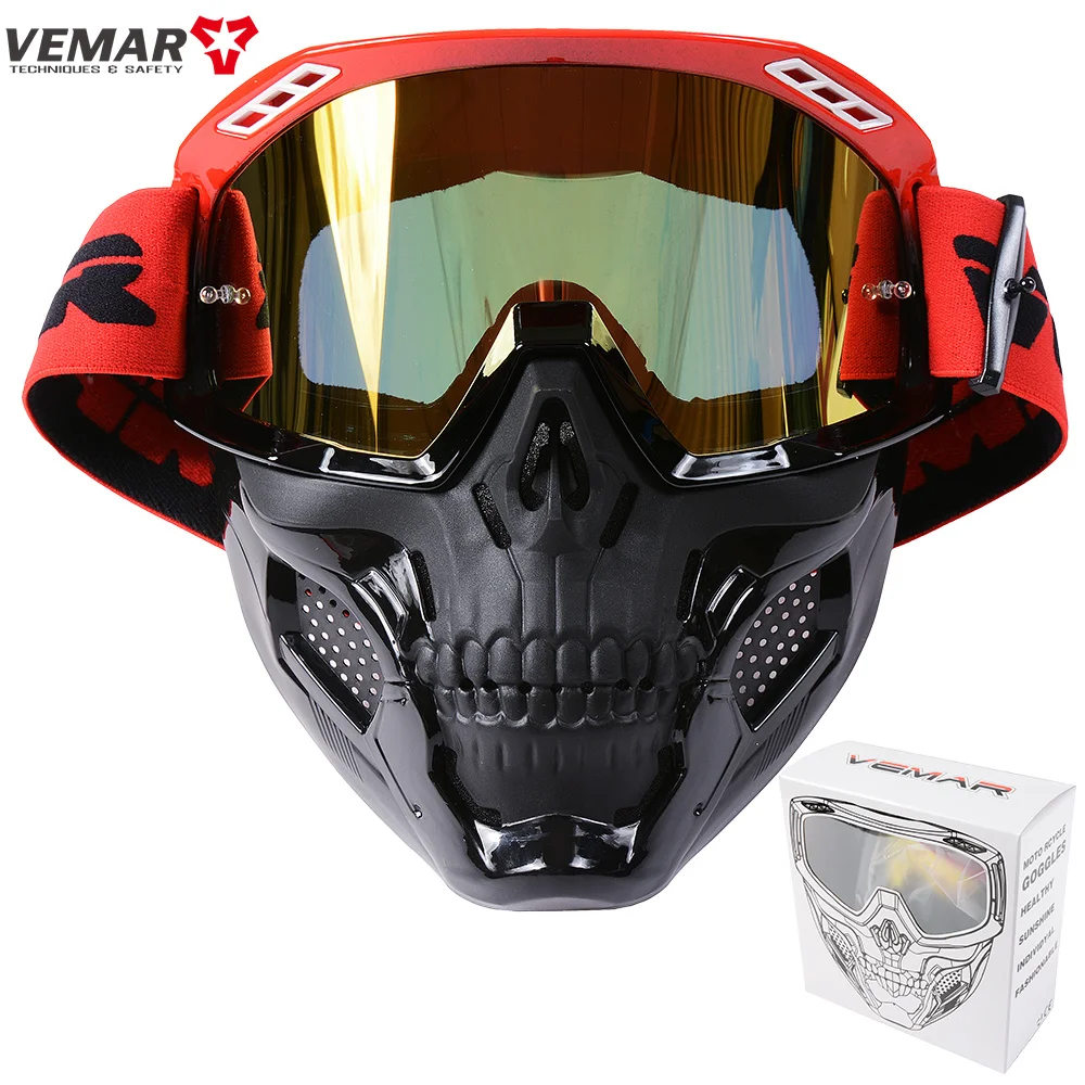 VEMAR Detachable Motorcycle Helmet Goggles Cycling Glasses Man Windproof Dust-proof Motocross Face Mask Goggles Glasses Block UV