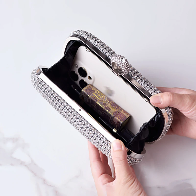 Rhinestone Clutch Ring Handle Crystal Evening Handbag Detachable Strap Crossbody Shoulder Bag Wedding Prom Bling Luxury Bag
