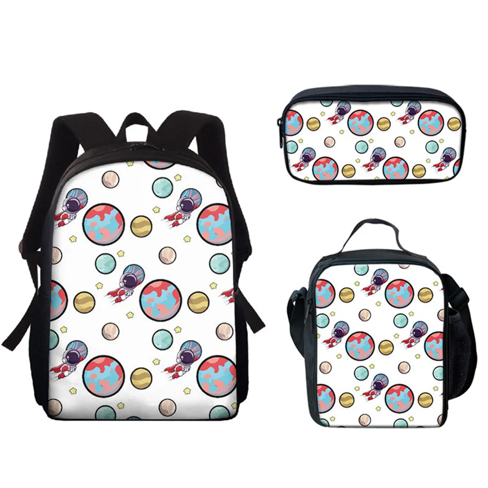 ヒップホップ人気ノベルティ面白い宇宙飛行士-3d-プリント-3-ピース-セット生徒スクールバッグラップトップデイパックバックパックランチバッグ鉛筆ケース