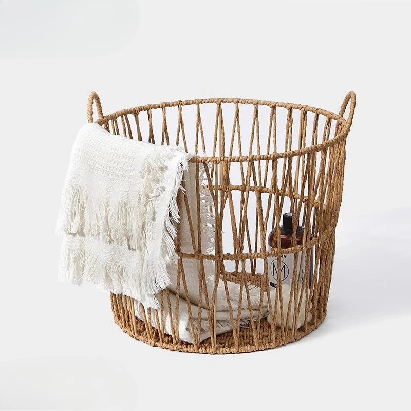 

French Style Laundry Basket Woven Rattan Clothes Hamper for Bathroom Vintage Dirty Clothes Organizer Breathable Storage Bin