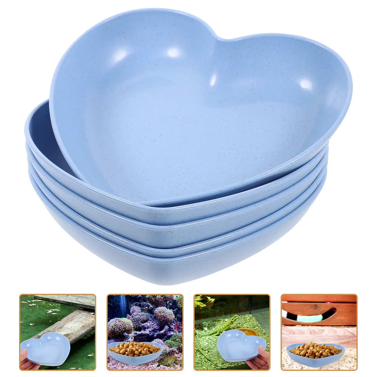 

5pcs Hermit Crab Food Dish Heart Shape Pp Wheat Straw Reusable Anti-Spill Reptile Water Bowl For Terrarium Decorative Feeding