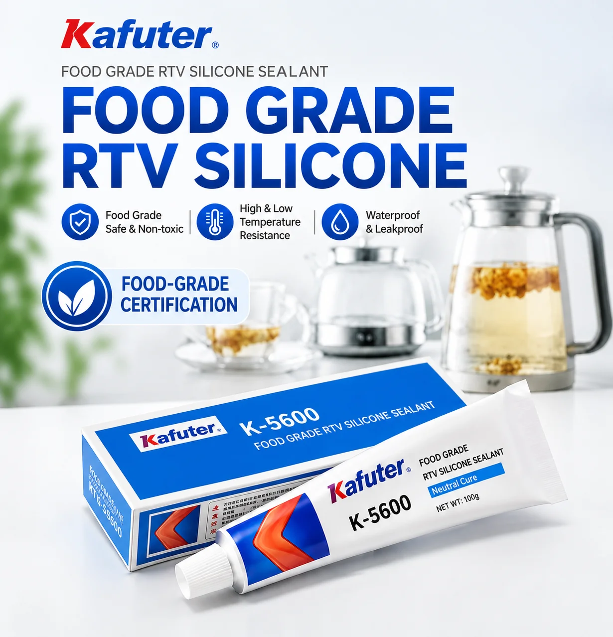 Kafuter K-5600H Food Grade RTV Silicone Sealant High Temperature Waterproof Adhesive for Ceramic Glass Kettle Rice Cooker Repair