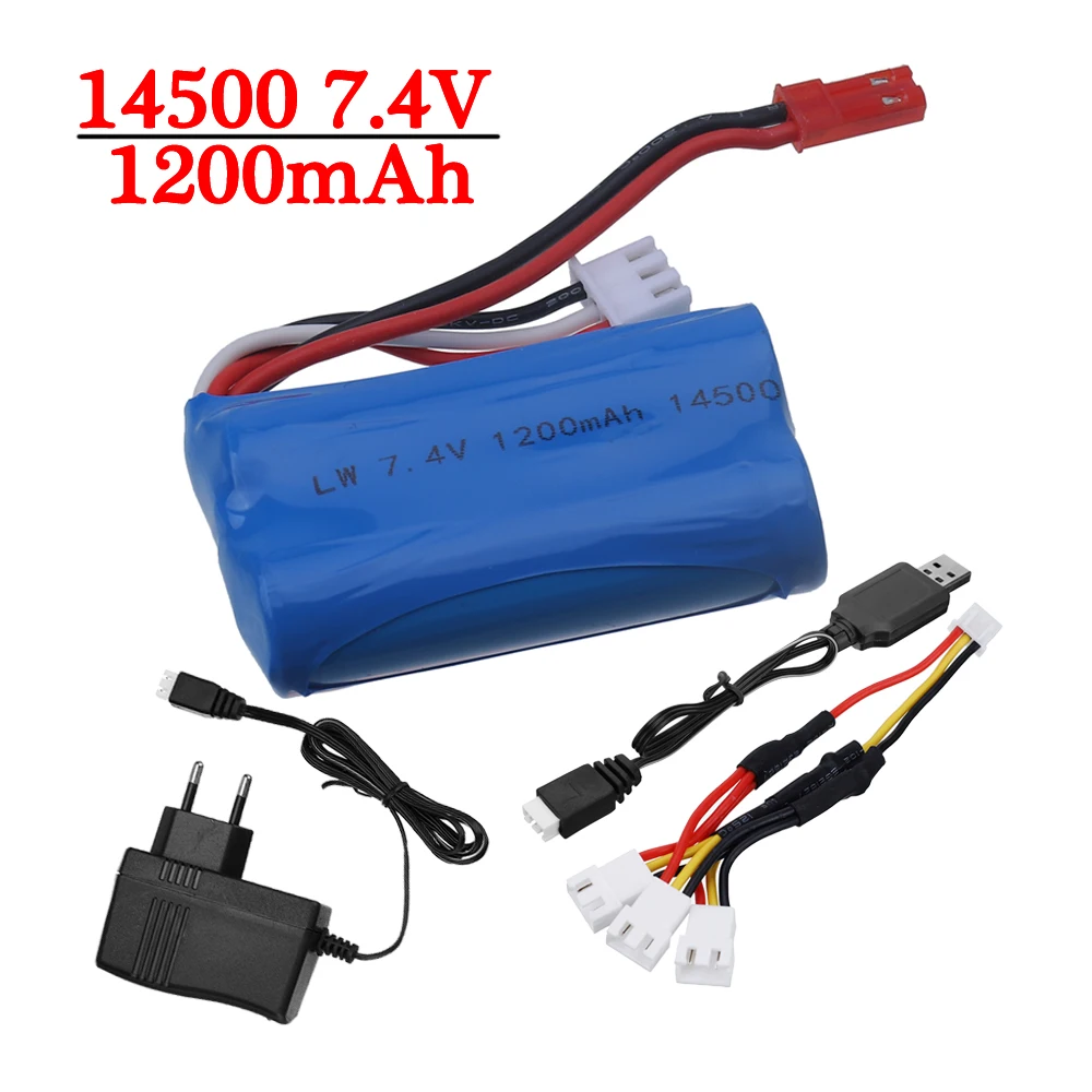 7.4v 14500 1200mAh Li-ion rechargeable battery pack SM/JST for water soft gun and RC car boat aircraft helicopter plane toys