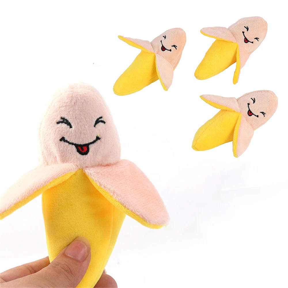 Squeaky Plush Banana Interactive Dog Toy Durable Puppy Chew Toys Creative Fruit Shaped Dog Toy with Cute Face Design