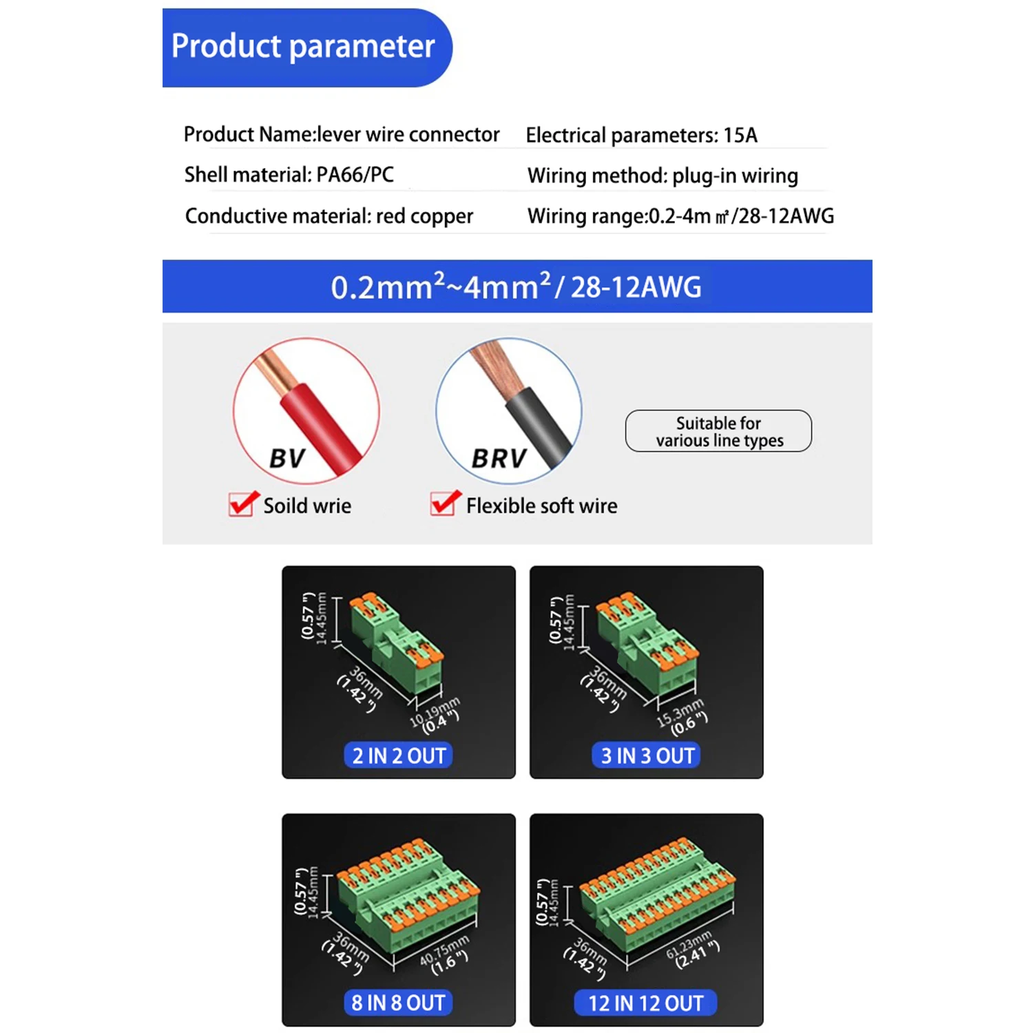 Quick Wire Connectors 2/3/8/12ports Copper Contacts Nylon Insulated No Electricity Required, Suitable for LED Terminal Blocks