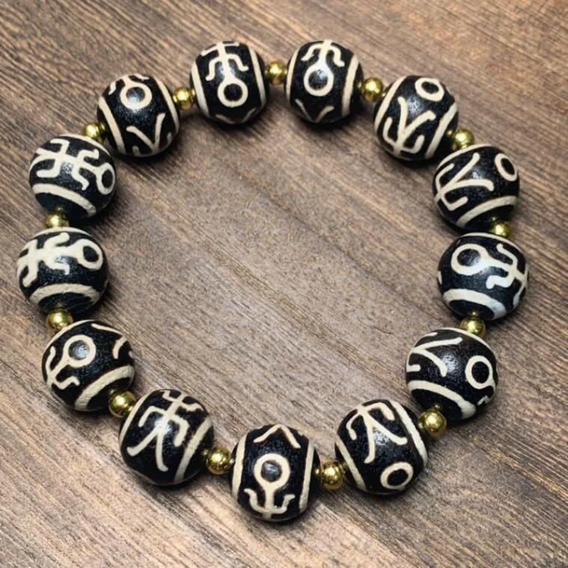 

Agate Chalcedony Patina Round Loose Dzi Bead Bracelet Fashion Versatile Style