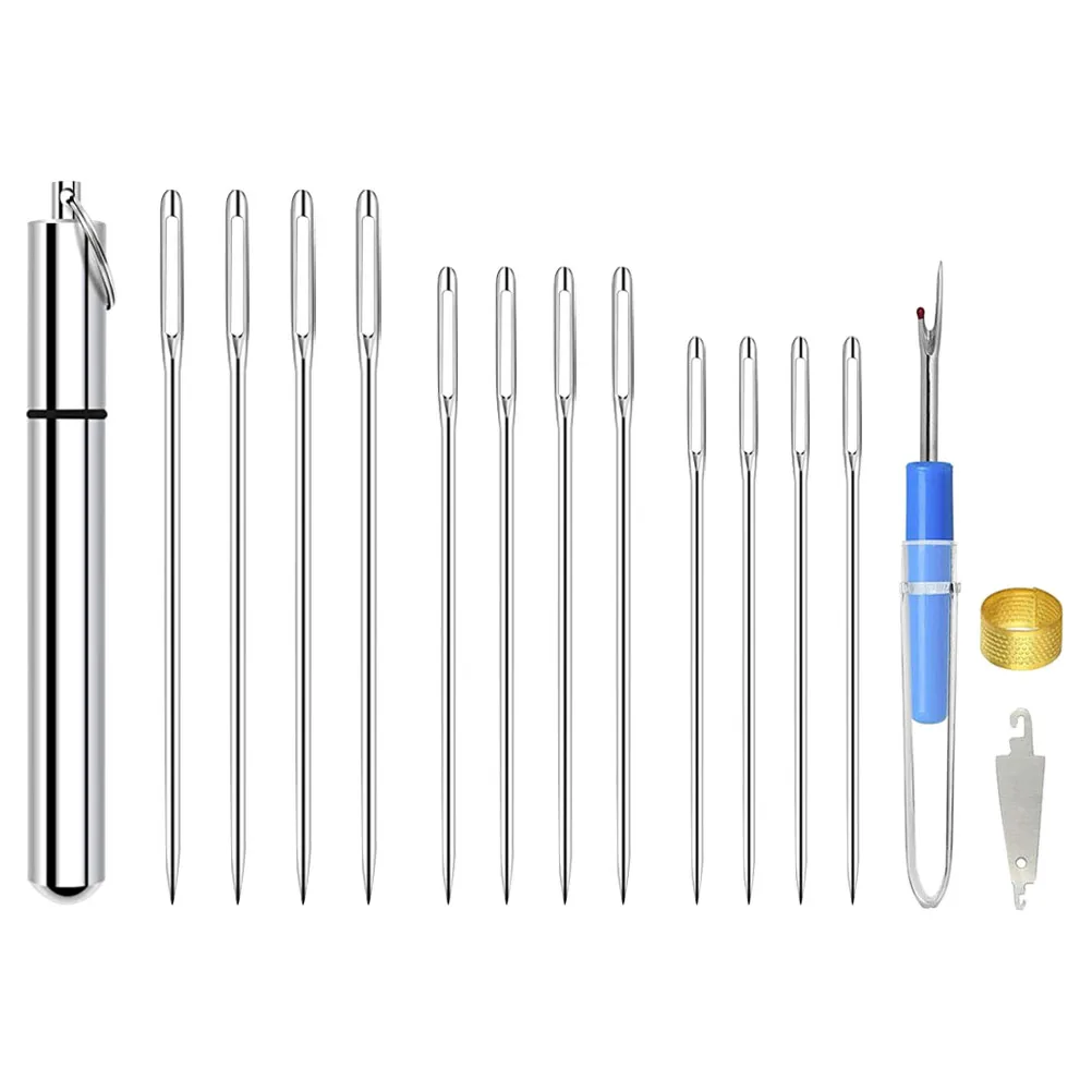 

Sewing Needle Tool Set Pre Threaded Needles Hand Stainless Steel Self Threading Kit Large Eye Wool Tapestry Knitting DIY Manual