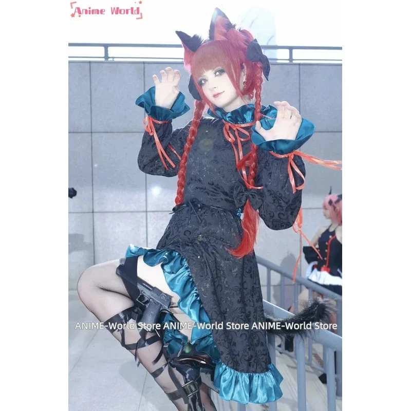 《Custom Size》Anime Touhou Project Kaenbyou Rin Halloween Party Dress Cosplay Costume Wig Ear Tail