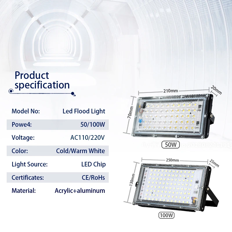 Imagem -02 - Luz de Inundação Impermeável ao ar Livre Projetor do Jardim Holofotes Lâmpadas de Parede Iluminação ac 110v 220v 50w 100w Ip65