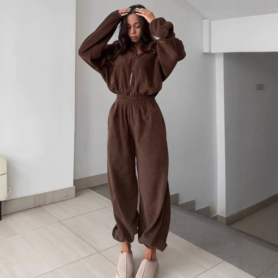  Zekye Woman Clothing New Fashion Long-sleeved Jumpsuit Women's Casual Semi-open Elastic Waist Jumpsuit Elegant Woman Jumpsuit 