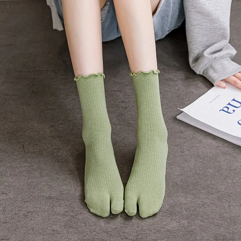 5 Pairs Lace Multicolor Separation Two Toe Socks Women 2 Finger Toe Socks  Cotton Four Seasons Middle Tube Socks Set