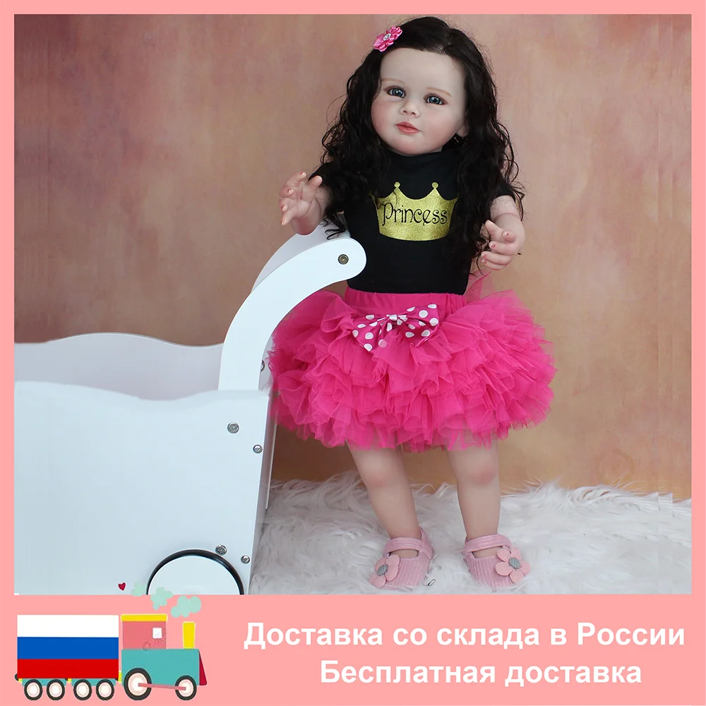 

Realistic 70cm Soft Silicone Reborn Baby Girl Doll with 3D-painting Skin, Newborn Bebe Dress Up Toy For Girl Black Long Hair