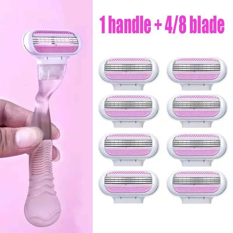 Women Bikini Manual Safety Razor Hair Removal Shaving 3-Layer Stainless Steel Blade Replaceable Shaver Head