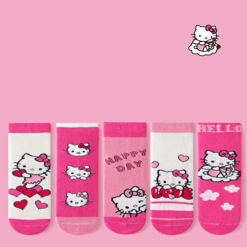 5 أزواج الخريف الأطفال الجوارب الكرتون أنبوب الجوارب الوردي القط جوارب قطنية الفتيان والفتيات الطفل الجوارب S-XL