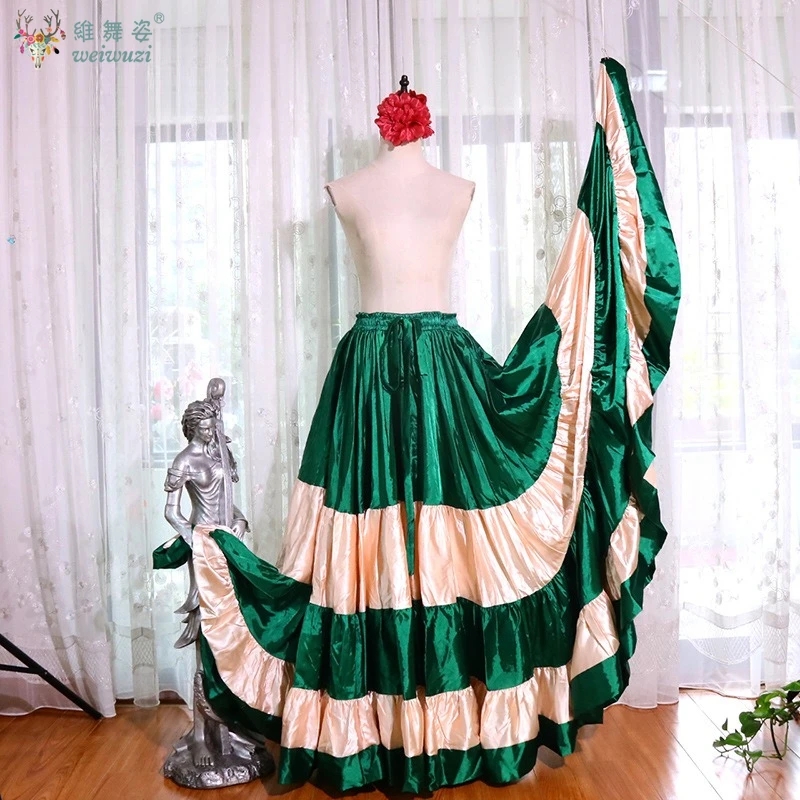Traje de danza española clásico, traje de danza gitana de 720 grados, vestido de Flamenco para mujer, faldas oscilantes, actuación del vientre de corrida de toros