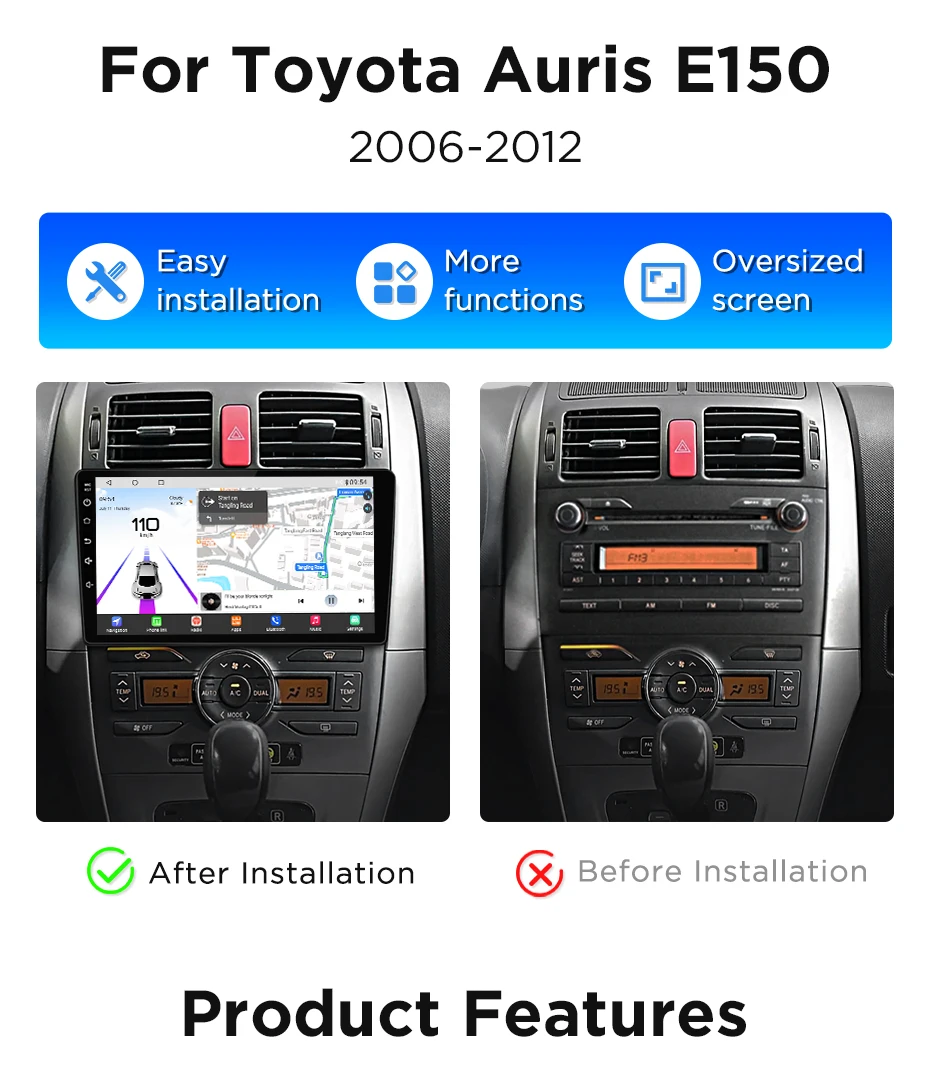Junsun 360° ° Panorama Kamera Auto Radio Für Toyota Auris E150 2006-2012 Drahtlose CarPlay Bildschirm Android Auto Stereo GPS Navi RDS – Detail 7