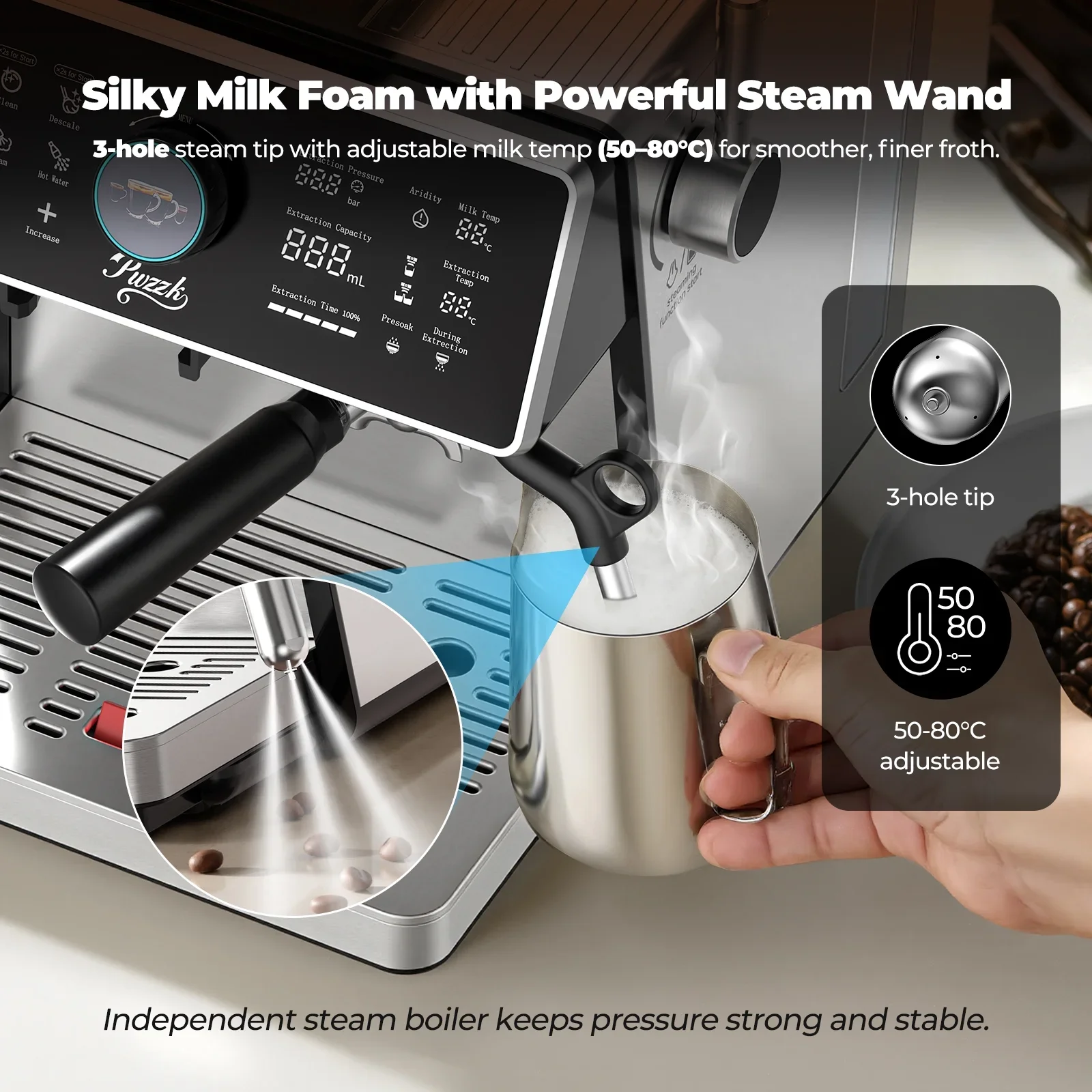 Semi Automatic Espresso Machine 19 Bar Pump Stainless Steel Coffee Machine for Home