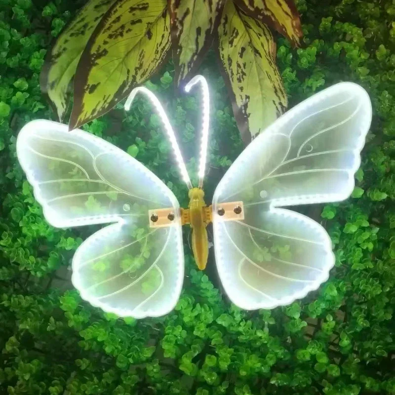 2 Pieces of LED Outdoor Simulation Dynamic Static Butterfly Lights Holiday Party Decorations Party Accessories