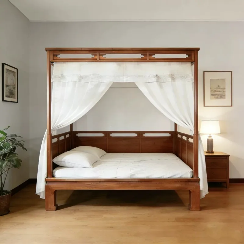 Song-style aesthetics traditional old-fashioned shelf bed solid wood double bed master and second bedroom four-poster bed