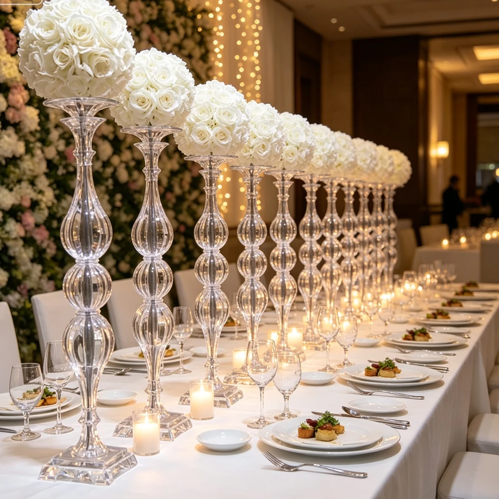 5pcs Modern Simple  Acrylic Flower Stand Wedding Centerpiece Table Decor Clear Candle Holder for Wedding Banquet Hotel